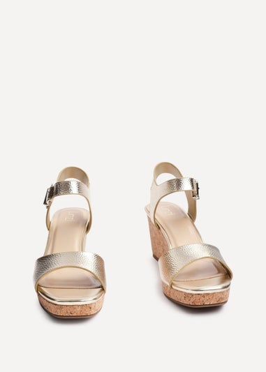 Linzi Sierra Gold Faux Leather Cork Platform Wedge
