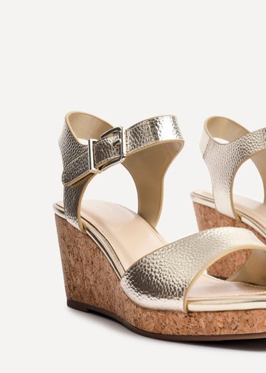 Linzi Sierra Gold Faux Leather Cork Platform Wedge