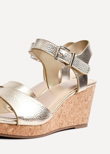 Linzi Sierra Gold Faux Leather Cork Platform Wedge