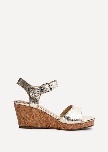 Linzi Sierra Gold Faux Leather Cork Platform Wedge
