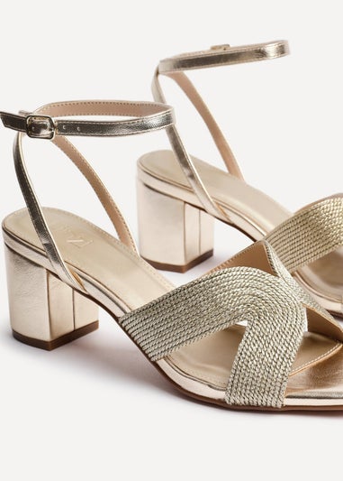 Linzi Alessia Gold Woven Loop Design Block Heeled Sandals