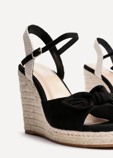 Linzi Portofino Black Faux Suede Espadrille Wedge