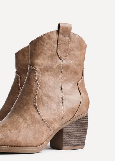 Linzi Jessie Taupe Faux Leather Western Ankle Boot