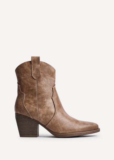 Linzi Jessie Taupe Faux Leather Western Ankle Boot