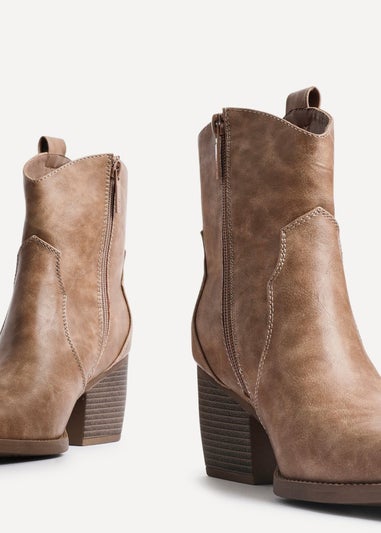 Linzi Jessie Taupe Faux Leather Western Ankle Boot