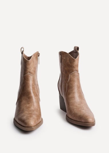 Linzi Jessie Taupe Faux Leather Western Ankle Boot