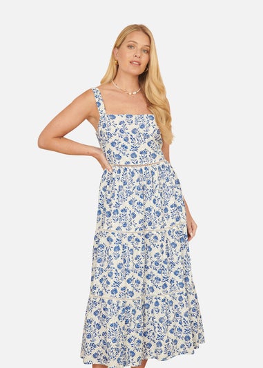 Yumi Blue Floral Broderie Anglaise Midi Sun Dress