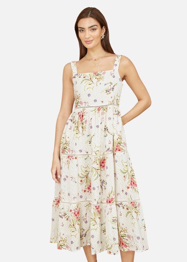 Yumi White Floral Broderie Anglaise Midi Sun Dress