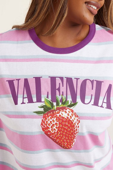 Yours Curve Pink 'Valencia' Slogan Stripe T-Shirt