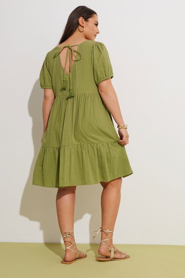 Yours Curve Olive Green Tiered Smock Mini Dress