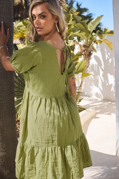 Yours Curve Olive Green Tiered Smock Mini Dress