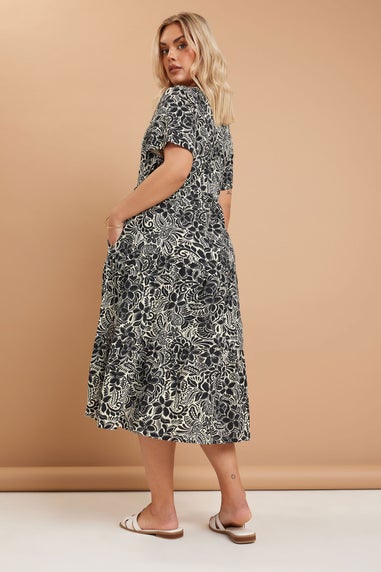 Yours Curve Black Floral Print Tiered Cotton Midaxi Dress