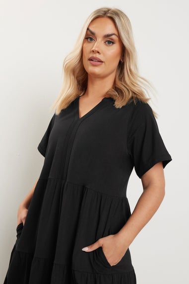 Yours Curve Black Tiered Cotton Midaxi Dress
