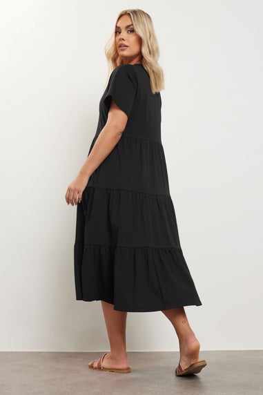 Yours Curve Black Tiered Cotton Midaxi Dress