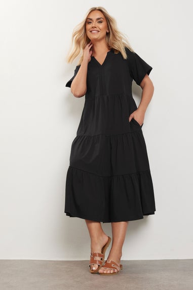 Yours Curve Black Tiered Cotton Midaxi Dress