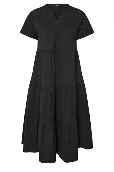 Yours Curve Black Tiered Cotton Midaxi Dress