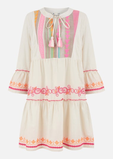 Yumi Beige Embroidered Cotton Tunic