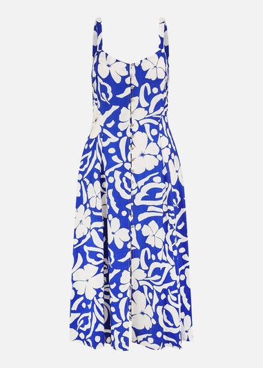 Yumi Blue Floral Button Through Midi Dress