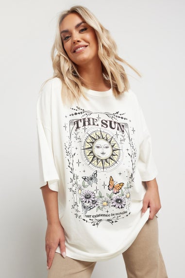 Yours Curve White 'The Sun' Graphic Oversized T-Shirt