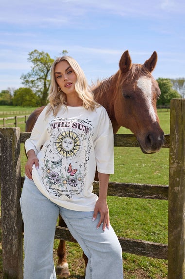 Yours Curve White 'The Sun' Graphic Oversized T-Shirt