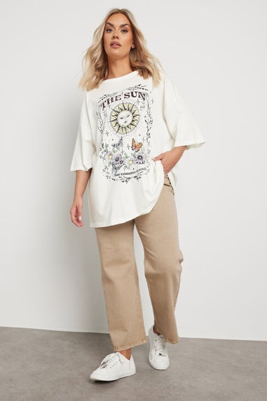 Yours Curve White 'The Sun' Graphic Oversized T-Shirt