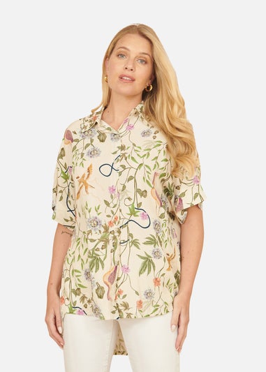 Yumi Beige Relaxed Fit Shirt With Botanical Print