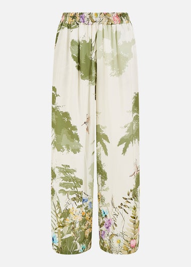 Yumi White Palm Print Wide Leg Trousers