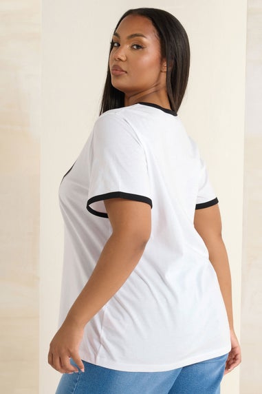 Yours Curve White '1987' Cherry Print T-Shirt