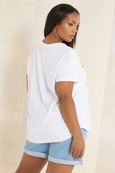 Yours Curve White 'La Dolce Vita' Lemon Graphic Oversized T-Shirt