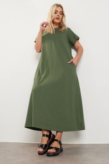 Yours Curve Khaki Green Midaxi T Shirt Dress