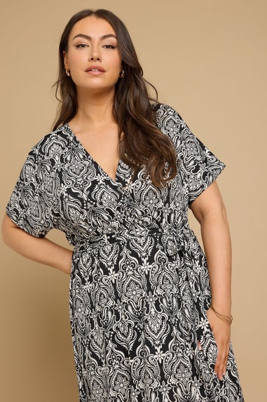 Yours Curve Black Paisley Print Midaxi Wrap Dress