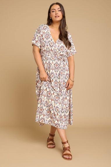 Yours Curve White Paisley Print Midaxi Wrap Dress