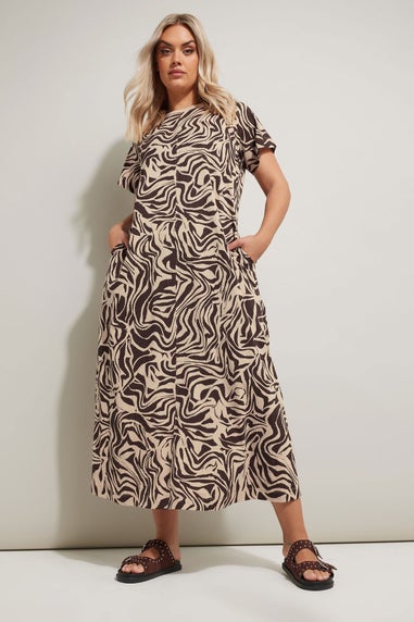 Yours Curve Brown Zebra Print Midaxi T Shirt Dress
