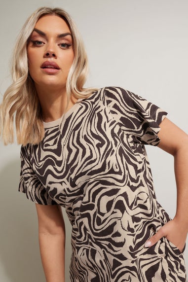 Yours Curve Brown Zebra Print Midaxi T Shirt Dress