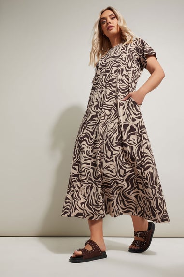 Yours Curve Brown Zebra Print Midaxi T Shirt Dress