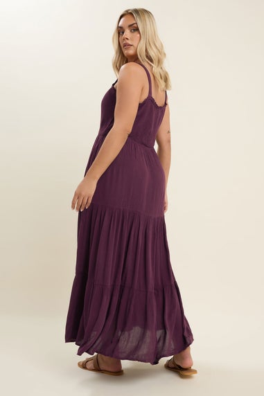 Yours Curve Dark Purple Shirred Tiered Maxi Dress
