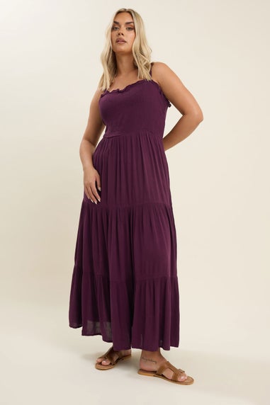 Yours Curve Dark Purple Shirred Tiered Maxi Dress