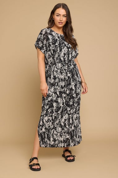 Yours Curve Black Abstract Print Plisse Maxi Dress