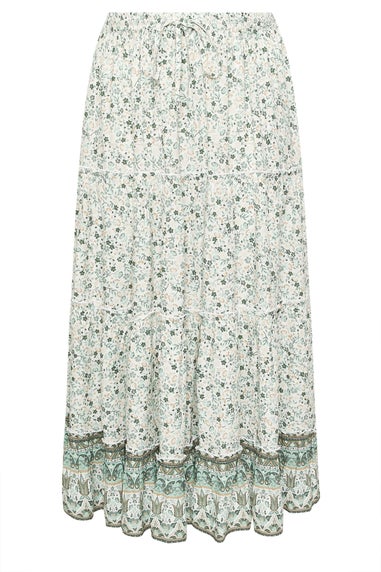 Yours Curve Light Green Ditsy Floral Tiered Skirt