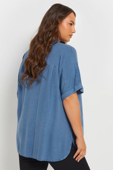 Yours Curve Blue Short Sleeve Chambray Shirt