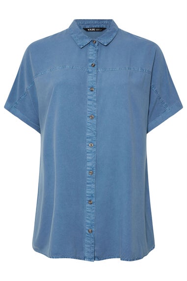 Yours Curve Blue Short Sleeve Chambray Shirt