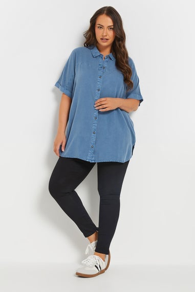 Yours Curve Blue Short Sleeve Chambray Shirt