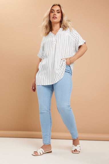 Yours Curve White Stripe Short Sleeve Blouse