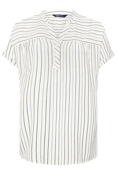 Yours Curve White Stripe Short Sleeve Blouse