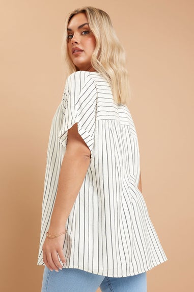 Yours Curve White Stripe Short Sleeve Blouse