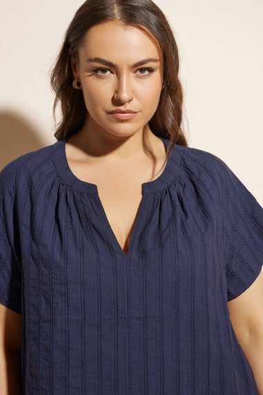 Yours Curve Navy Blue Short Sleeve Cotton Blouse