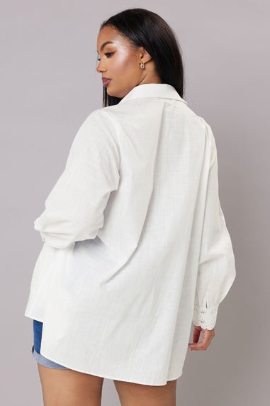 Yours Curve White Trim Detail Oversized Shirt