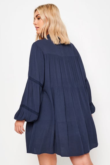 Yours Curve Navy Blue Tiered Crochet Detail Shirt