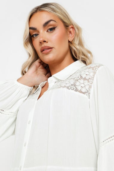 Yours Curve White Tiered Crochet Detail Shirt