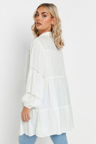 Yours Curve White Tiered Crochet Detail Shirt